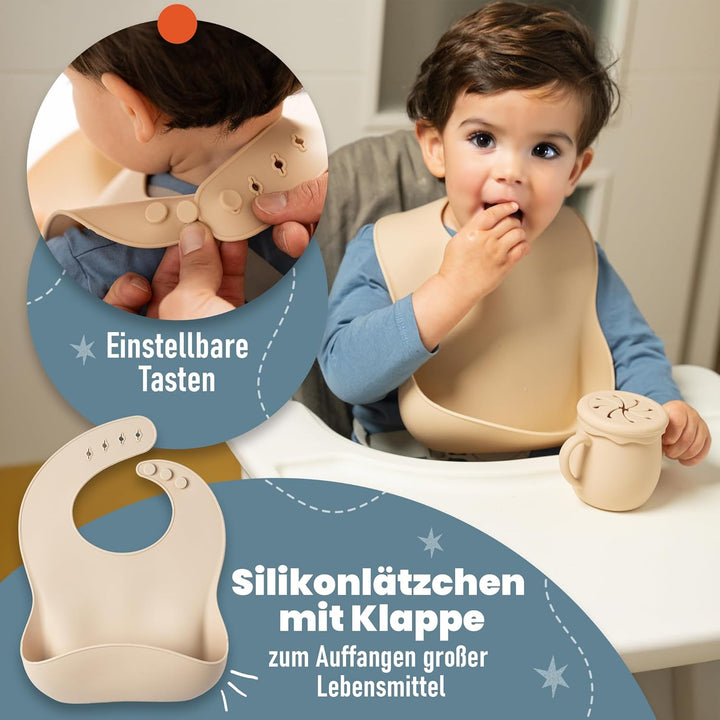 Kindergeschirr set aus Silikon mit Transport oder Aufbewahrungstasche - Kinderbesteck ab 1 jahr - Be