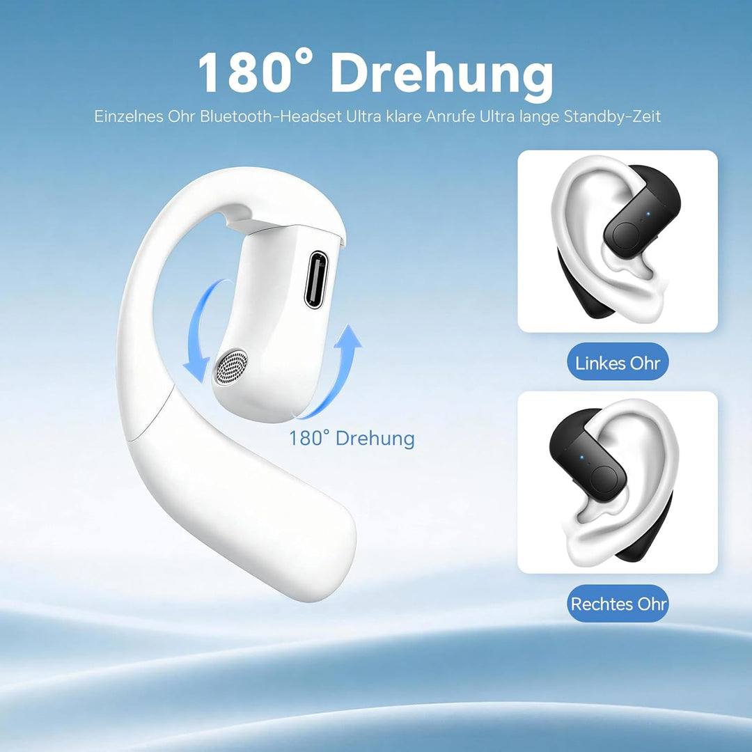 Wireless Single Earbud Bluetooth Headset mit Mikrofon Handy Telefon Freisprech Open Ear Einzeln Spor