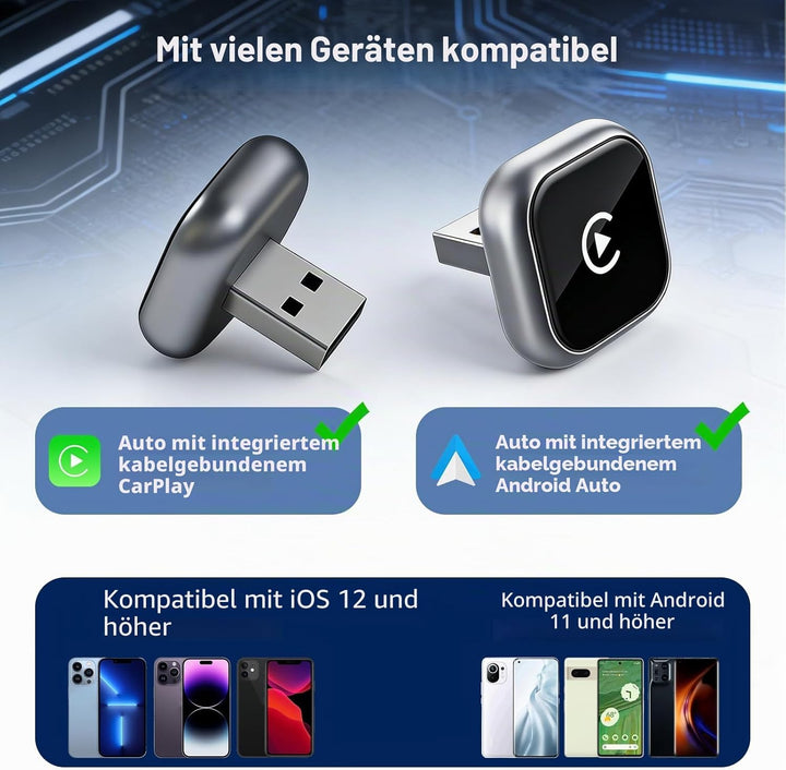 Mini USB Wireless CarPlay Adapter, Auto Multimedia Dongle, kabelloser Android Auto 2 in 1 Adapter, K
