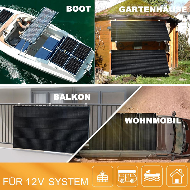 enjoy solar Mono 100W 12V Monokristallines Solarpanel Solarmodul Photovoltaikmodul ideal für Wohnmob