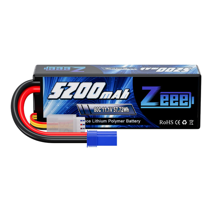 Zeee 3S Lipo Akku 5200mAh 11,1V 80C mit EC5 Stecker Hartschalen RC Akku für RC Car Boot LKW Hubschra