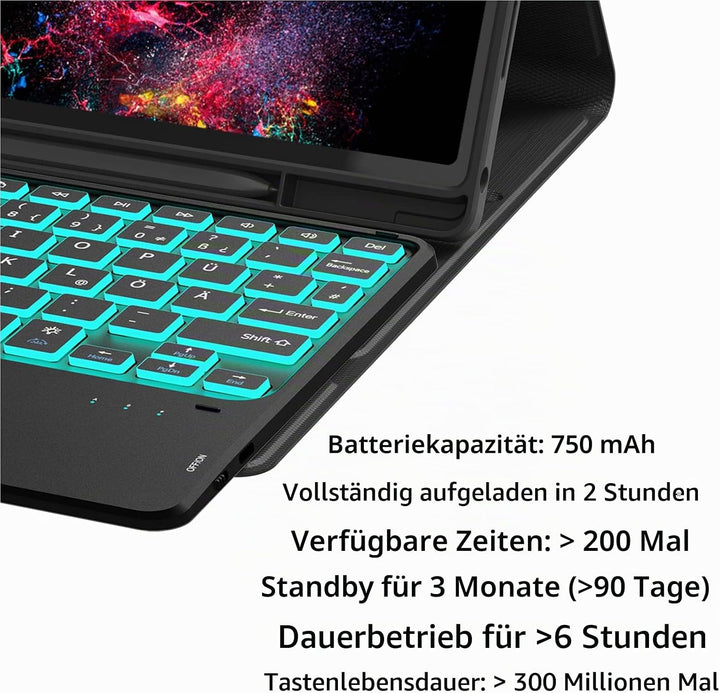 ROOFEI Galaxy Tab A8 Hülle mit Tastatur, 7-Farbige Beleuchtung Tastatur mit Trackpad - QWERTZ Deutsc