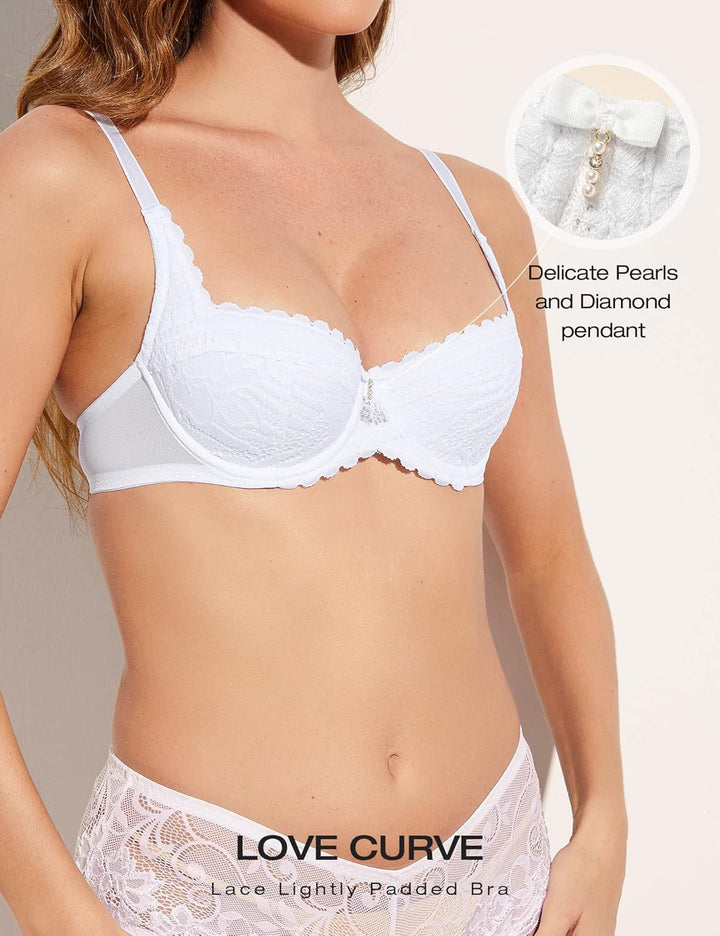 Deyllo Push up BH Damen mit Bügel Spitzen Balconette Dirndl BH Comfy Schalen Lingerie Sexy Demi Cup