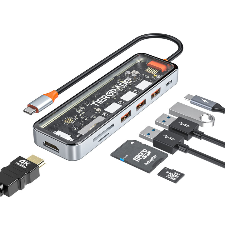 Tiergrade USB C Hub, 7 in 1 USB C auf HDMI Adapter mit 4K HDMI, 100W PD, 3 USB-A Port, TF/SD-Kartenl