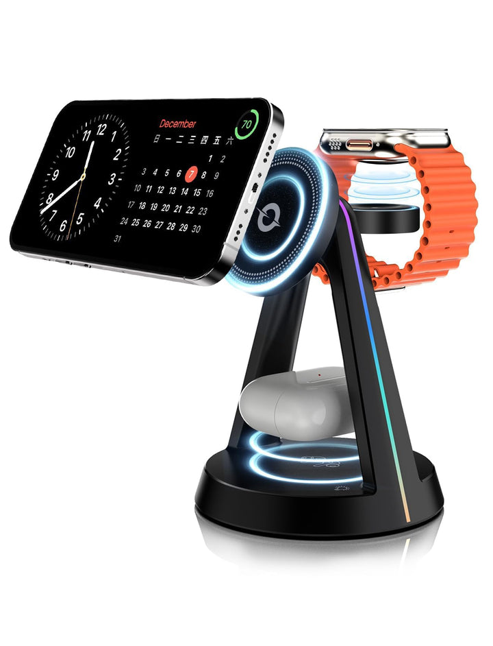 OneCut 3 in 1 Mag-Safe Kabellose Ladestation mit RGB-Licht, 15W Schnelles Magnetisches Induktives La