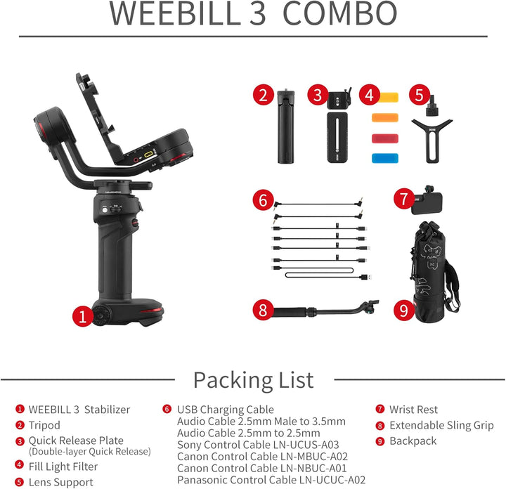 ZHIYUN Weebill 3 Combo [Official] 3 Achsen Gimbal Kamera Stabilisator für DSLR und Spiegellose Kamer
