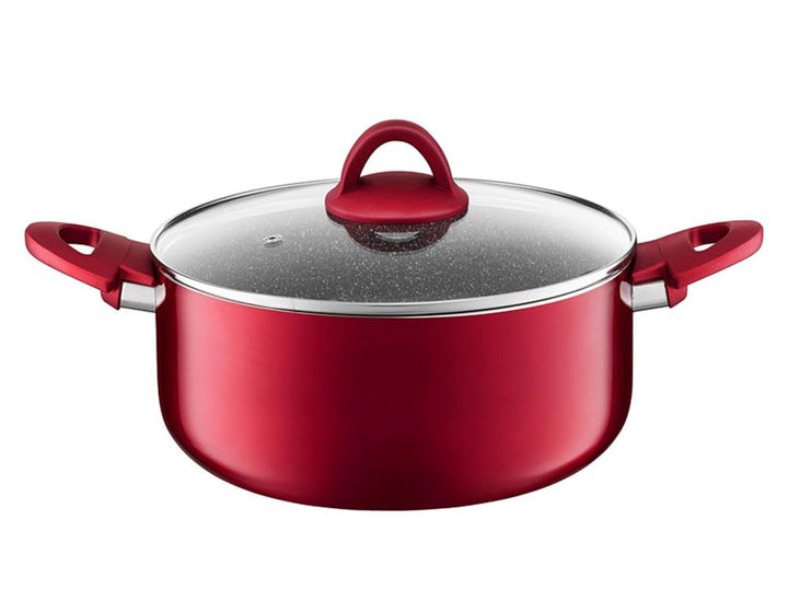 AMBITION Topf Alu Kochtopf Antihaftbeschichtet INDUKTION mit Glasdeckel Rot 3 L