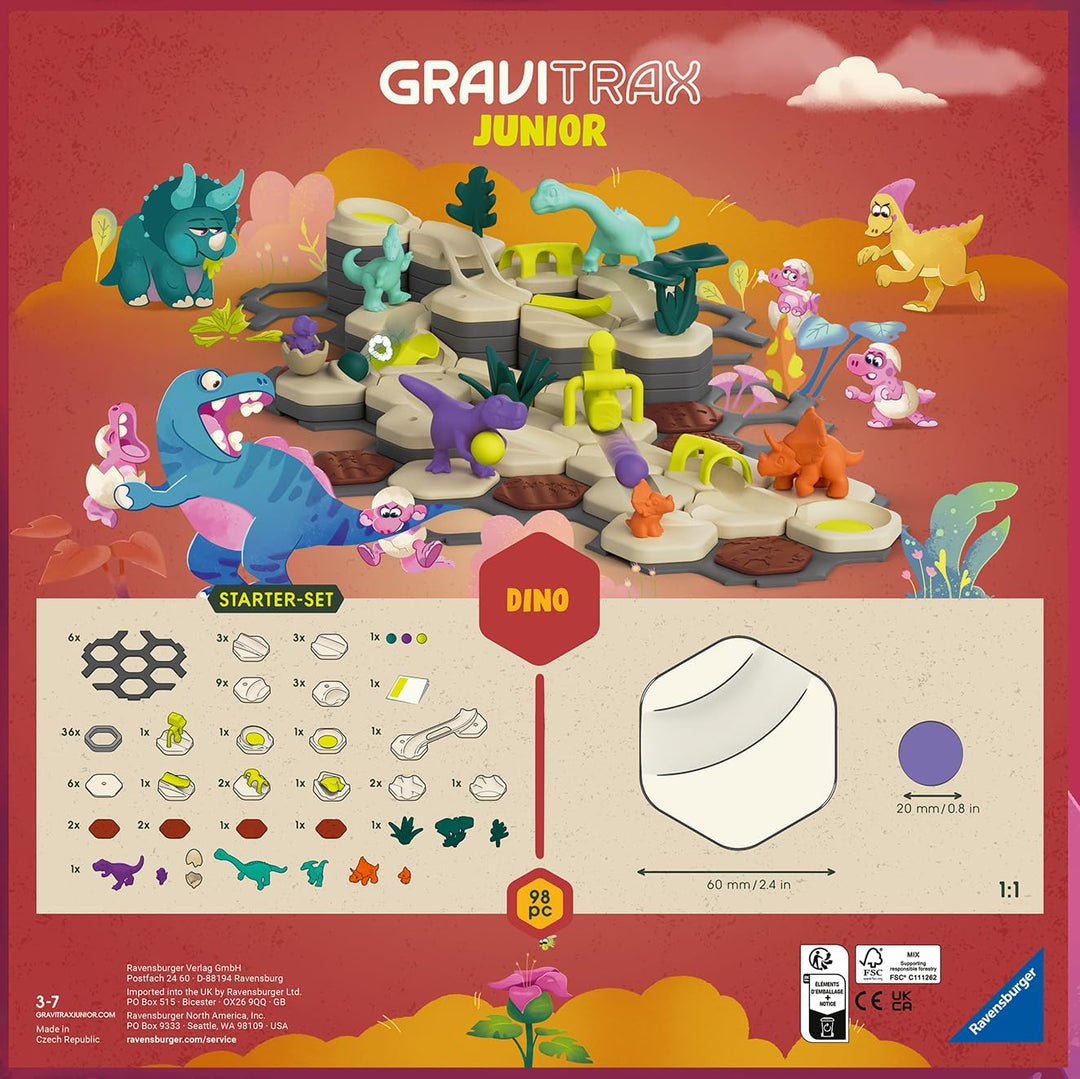 Ravensburger GraviTrax Junior Starter-Set L Dino 24586 - Kugelbahn ab 3 Jahre - Murmelbahn und Konst