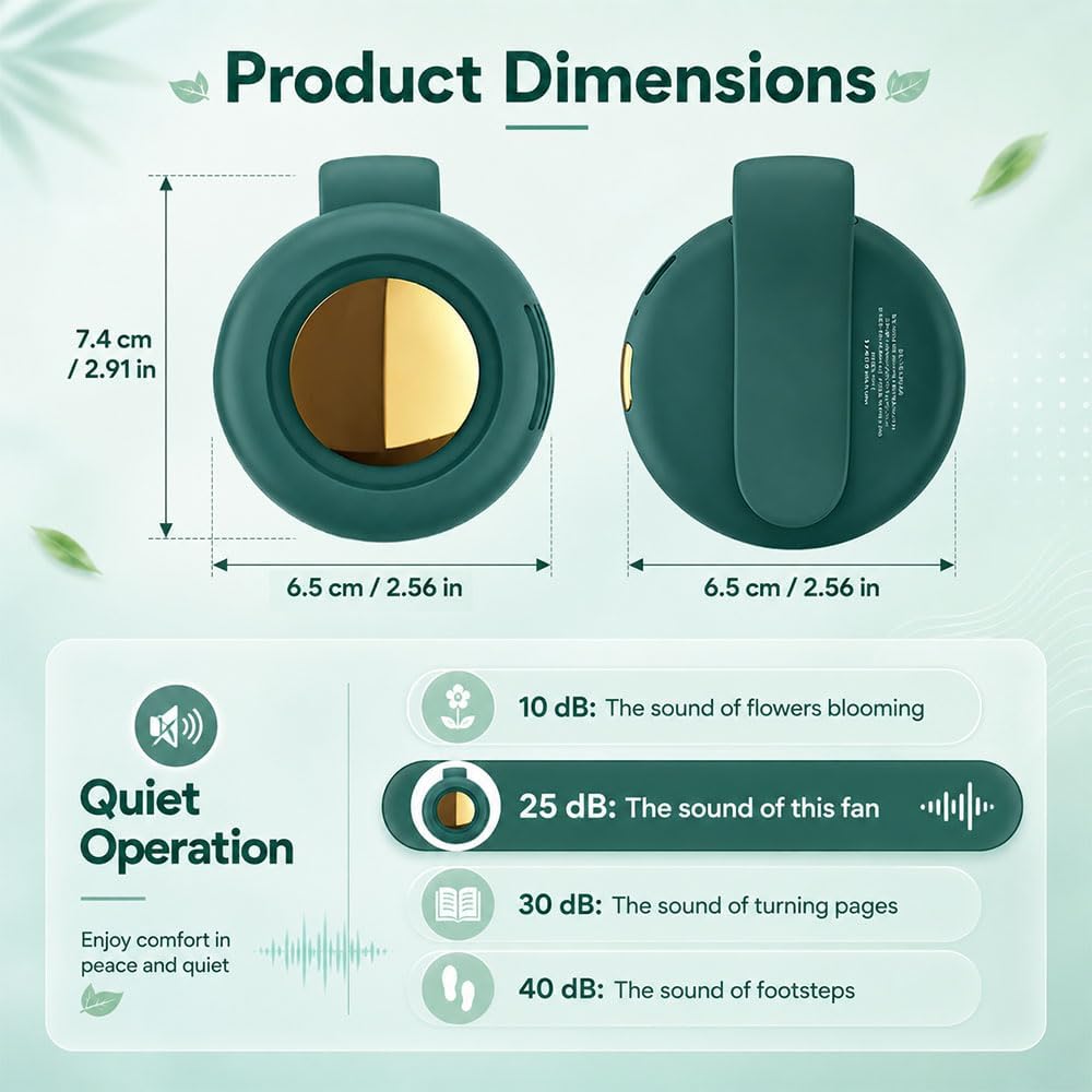 Tragbarer Clip Ventilator, Leiser Mini Ventilator ohne Flügel, mit 3 Geschwindigkeiten & 360° Drehba