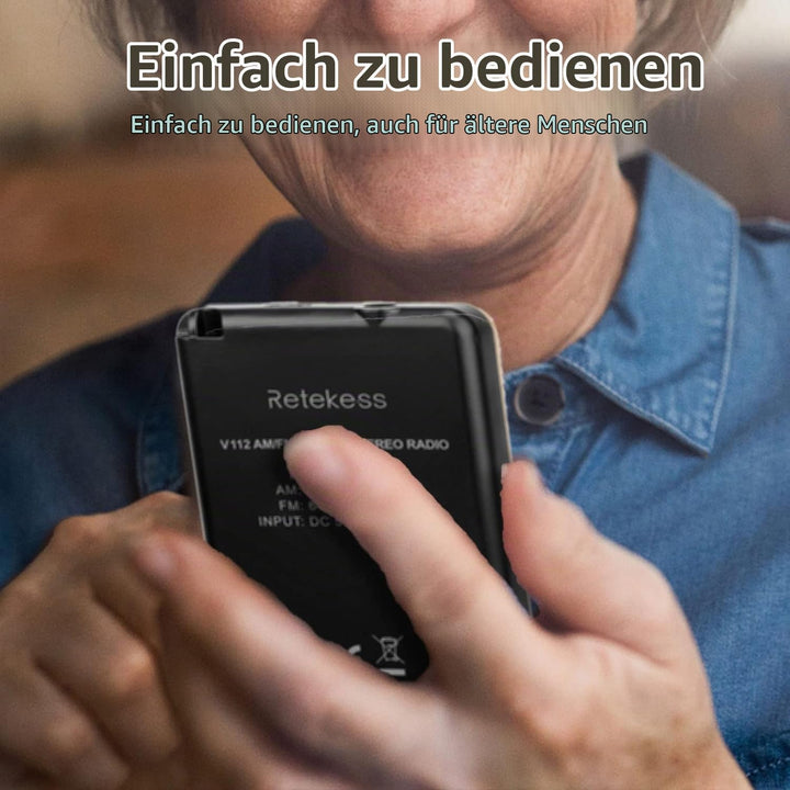 Retekess V112 Mini Radio Batteriebetrieben,Radio Klein mit Kopfhörer,FM AM,Schlaftimer,Wiederaufladb