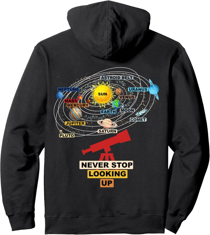 Retro Astronomen Spruch - Never Stop Looking Up Pullover Hoodie