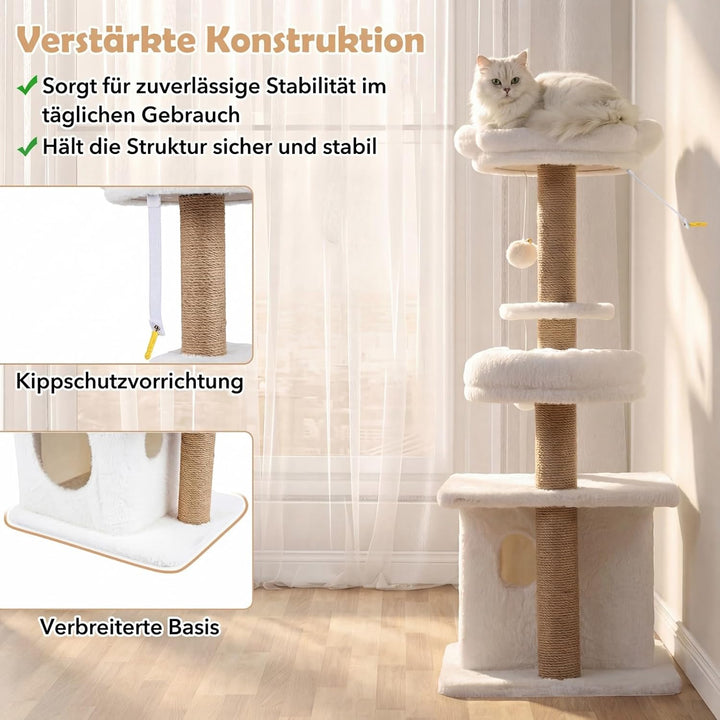 COSTWAY Kratzbaum, 96 cm, Katzenbaum mit Katzenhöhle, Plattform, Bett, grosser Basis & 2 Bällen, Dic