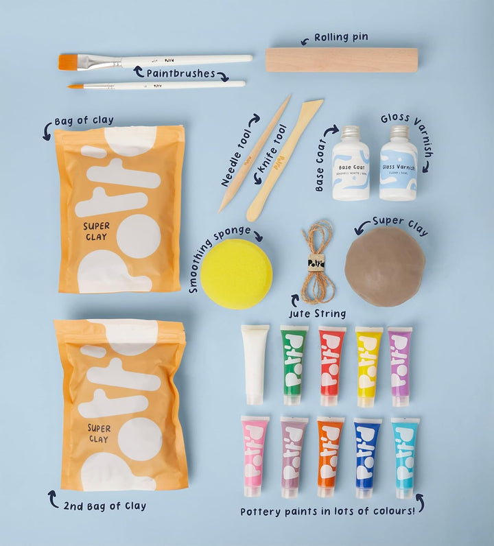 Pott'd Mini-Töpfer-Sets | Lufttrocknendes Töpferset für Erwachsene | Mit Farben, Töpferwerkzeugen un