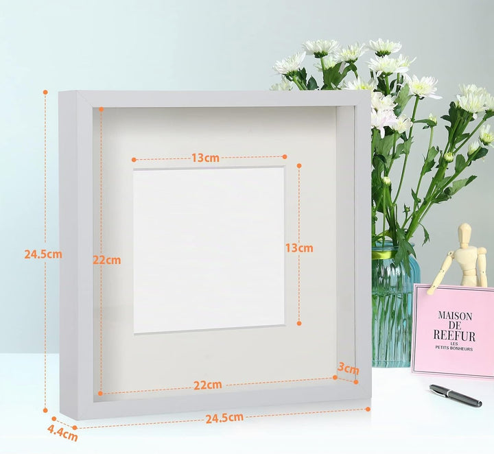 Anhow 2er 3D Bilderrahmen 23 x 23 cm, Echtglas 3D Bilderrahmen zum Befüllen 3cm Tiefer Objektrahmen