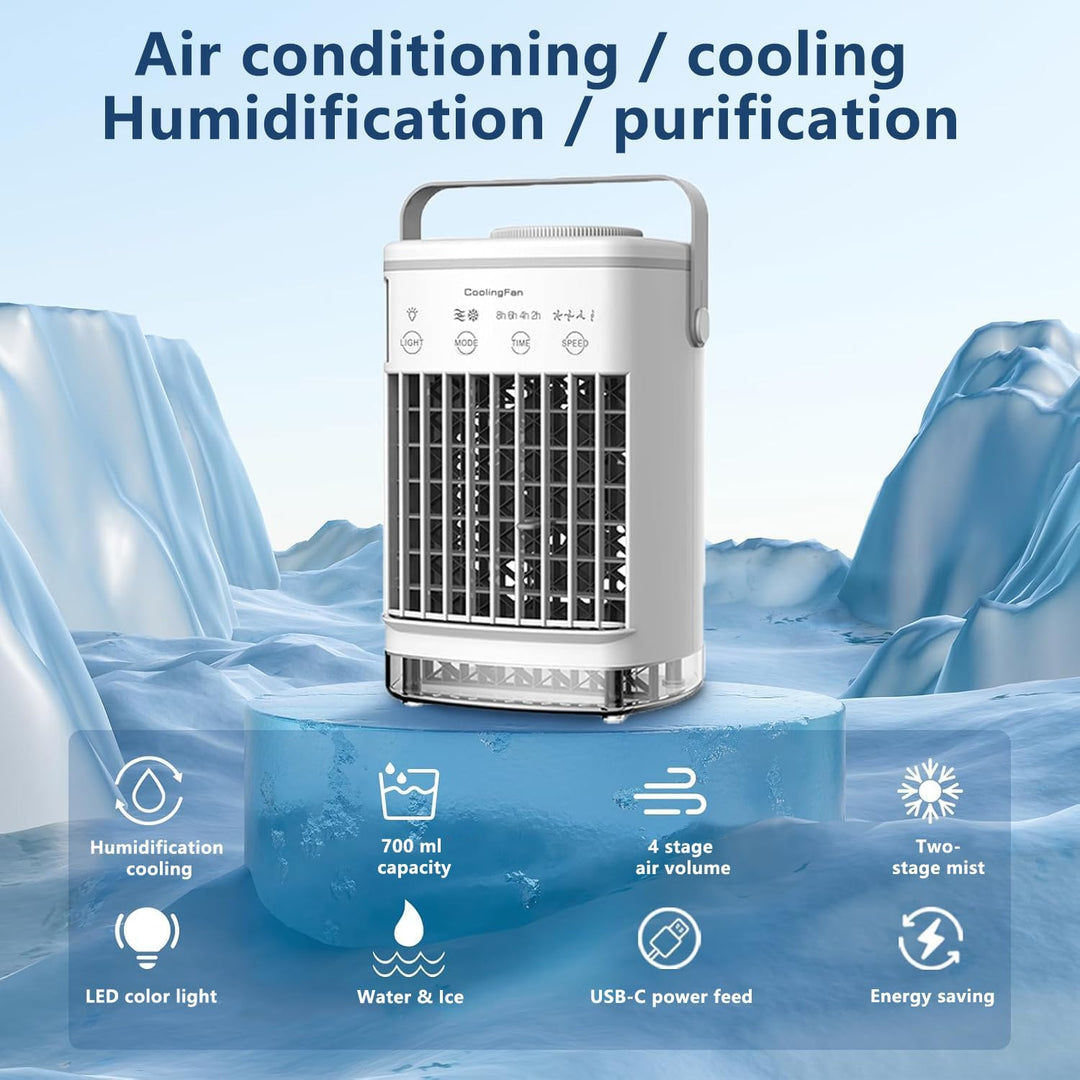 Mobile Klimaanlage, 3-in-1 Tragbare Klimaanlage, 700ml Mini Klimaanlage mit 4 Geschwindigkeiten & 3