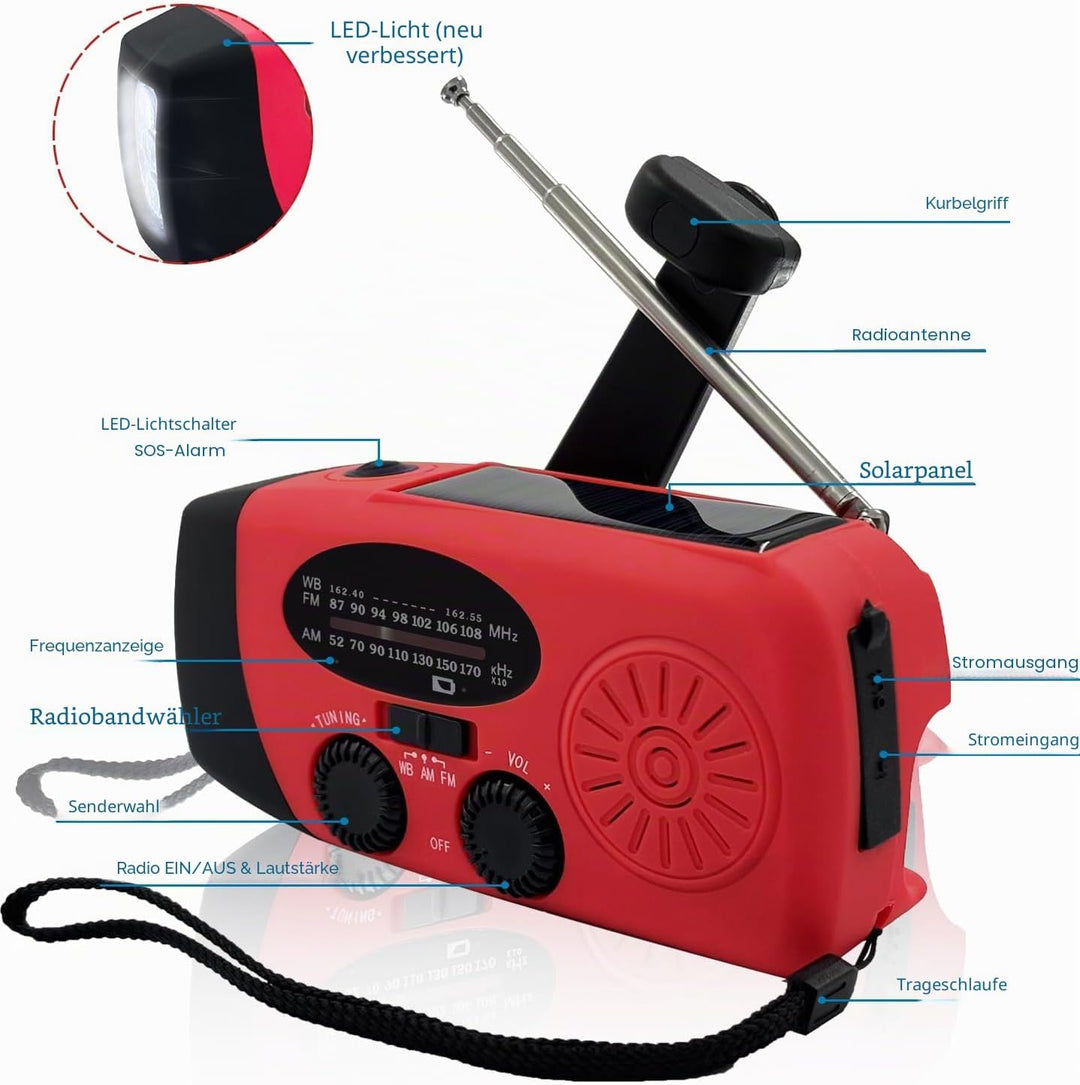 Notfall-Wetterradio AM/FM/NOAA mit 2000 mAh Red, Red