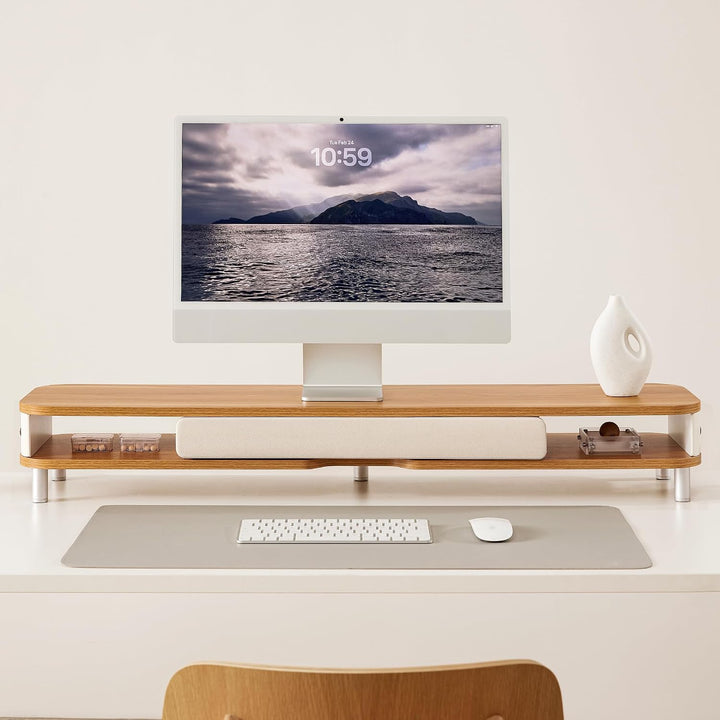 Fenge Dual Monitorständer mit AusziehenSchublade,Tragfähigkeit 35kg,Eiche, Eiche