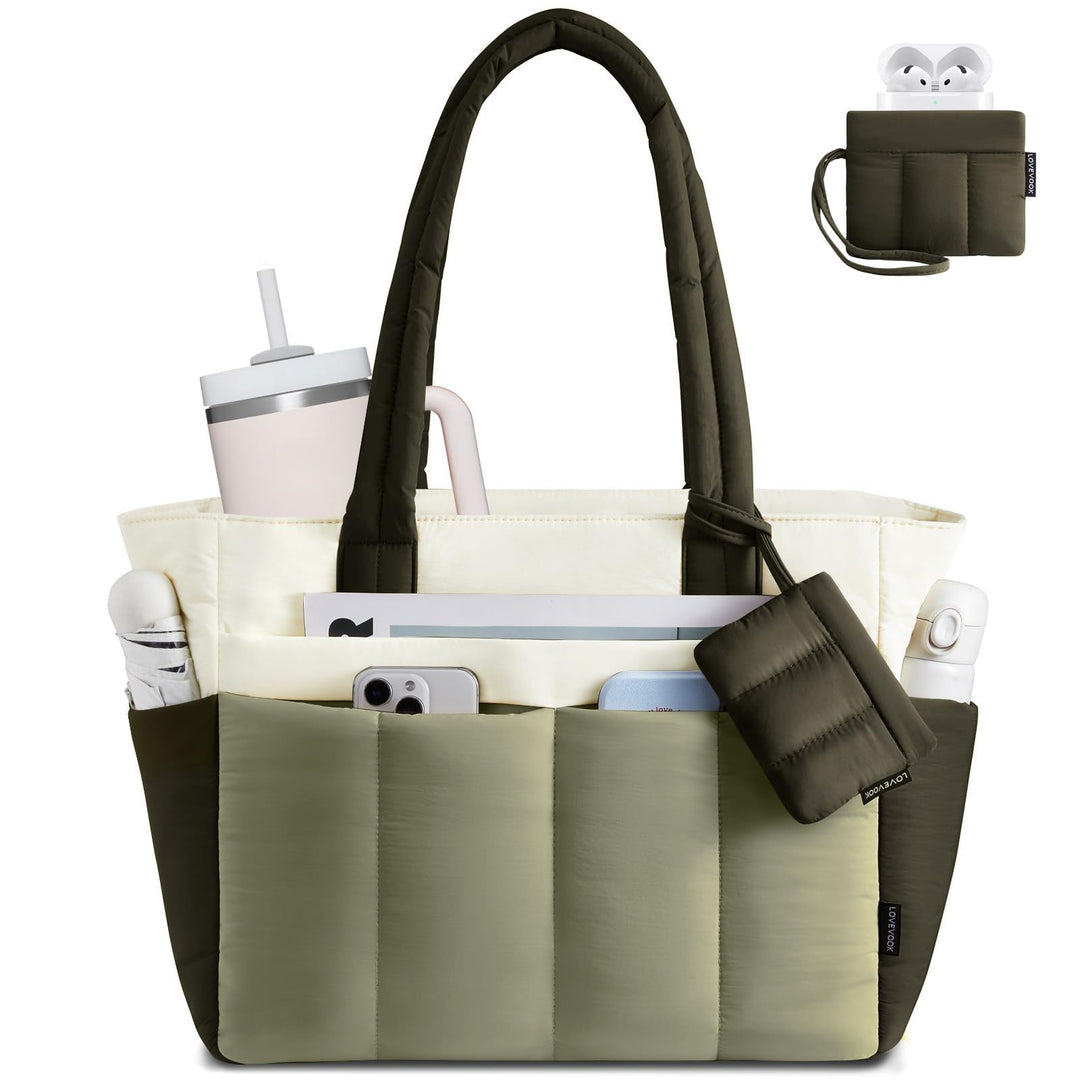LOVEVOOK Shopper Tasche Handtasche Damen Gross, Leicht Arbeitstasche 15,6 Zoll Puffer Tote Bag, Dail