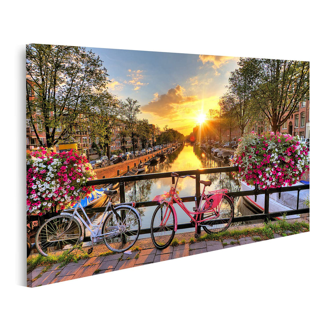 islandburner Bild auf Leinwand Schöner Sonnenaufgang Über Amsterdam In Den Niederlanden Mit Blumen U