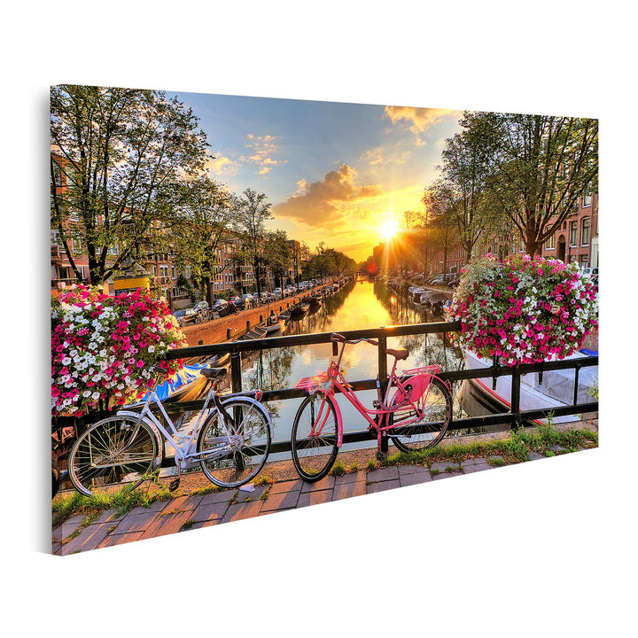 islandburner Bild auf Leinwand Schöner Sonnenaufgang Über Amsterdam In Den Niederlanden Mit Blumen U