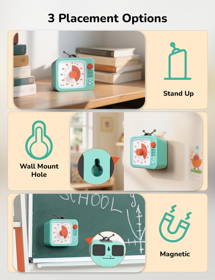 LIORQUE Visueller Timer Kinder mit Pausenfunktion 60 Min. Countdown Timer Weiss+grün, Weiss+grün