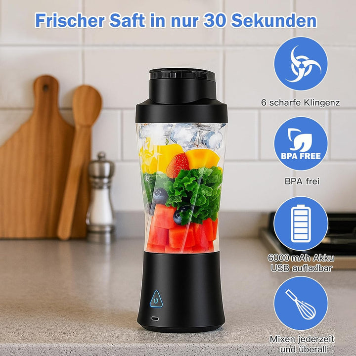Tragbarer Mixer to go, 700ml Smoothie Maker mit USB, 22000 U/min, leistungsstarker smoothie maker to