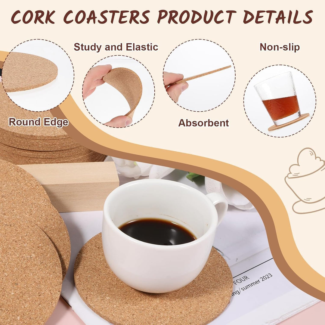 Untersetzer aus natürlichem Kork, Holz, Getränkeuntersetzer, Tee-, Kaffee-, Tassen-Matte, saugfähig,