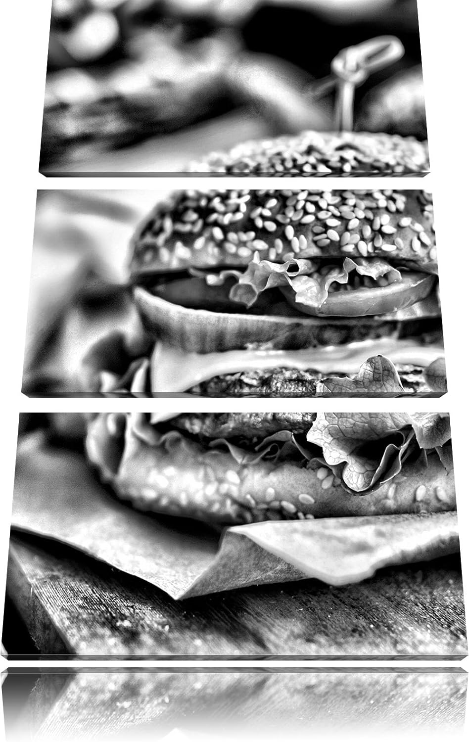 Pixxprint Burger und Pommes als Leinwandbild/Grösse: 3 Teilig (120x80) cm/Wandbild/Kunstdruck/fertig