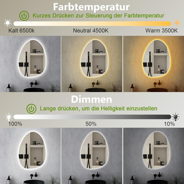Trintion LED Badspiegel mit Beleuchtung Badezimmer Wandspiegel | Badezimmerspiegel Anti-Beschlag mit