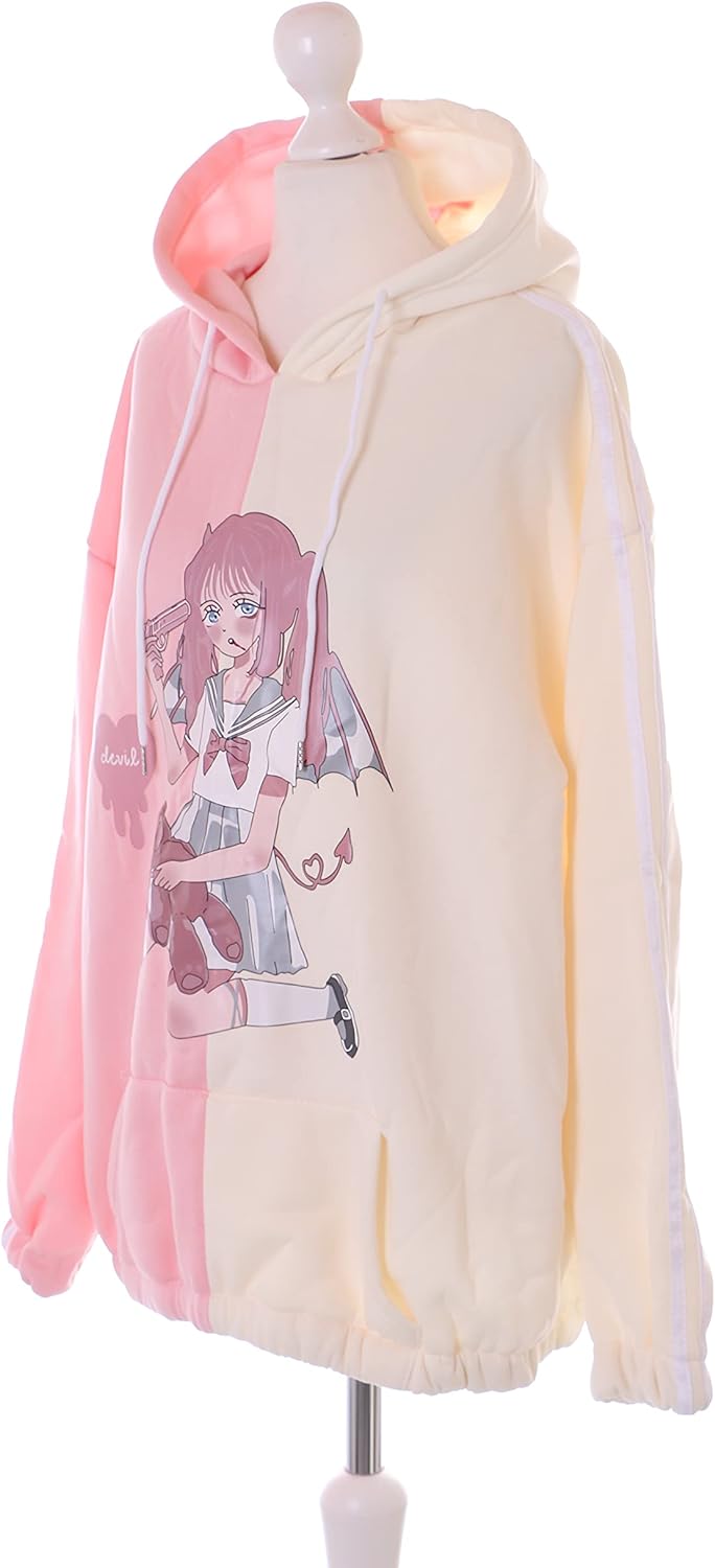 Kawaii-Story TS-313-3 Rosa beige Patch Manga Zeichnung Grafik Hoodie Sweatshirt Pullover Pastel Goth