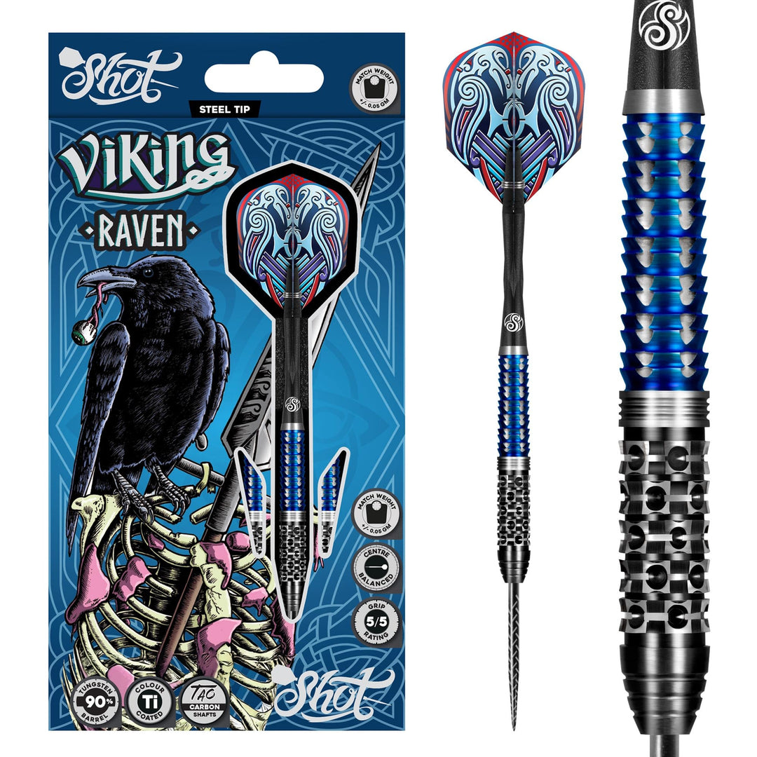 Shot! Darts Viking Raven 90% Tungsten Pro Throwing Darts Steel Tip Set Professional Made in New Zeal