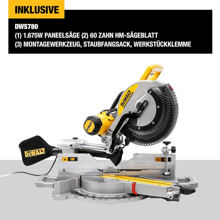 DEWALT Paneelsäge 1675W DWS780 inkl. Zubehör – Mit 305x30 mm HM-Sägeblatt ideal für den Innenausbau