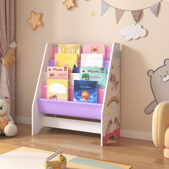 [en.casa] Kinderregal Fisterra Kinder-Bücherregal freistehend mit Einhorn-Motiv 74 x 62 x 29 cm Kind