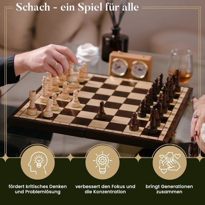 Master of Chess Gentleman 48 x 48 x 3 cm Grosses Holzschach für Erwachsene und für Kinder Handgefert