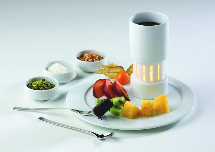 Fondue-Set 2 teilig für Teelicht in weissem Porzellan