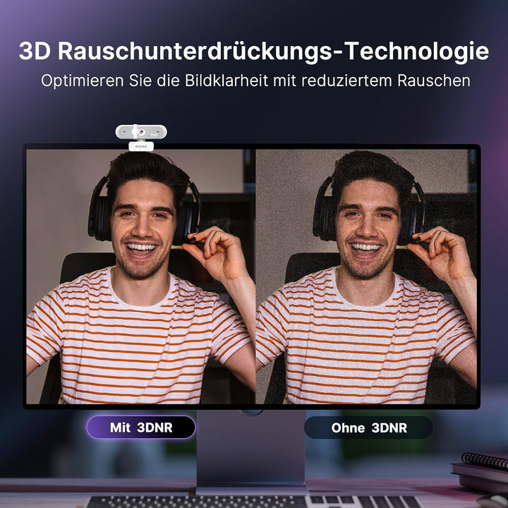 NexiGo N660P Pro 4K Webcam mit Verzerrungsfreier Linse, 1080P 60 FPS Autofokus, 3DNR, Geräuschunterd