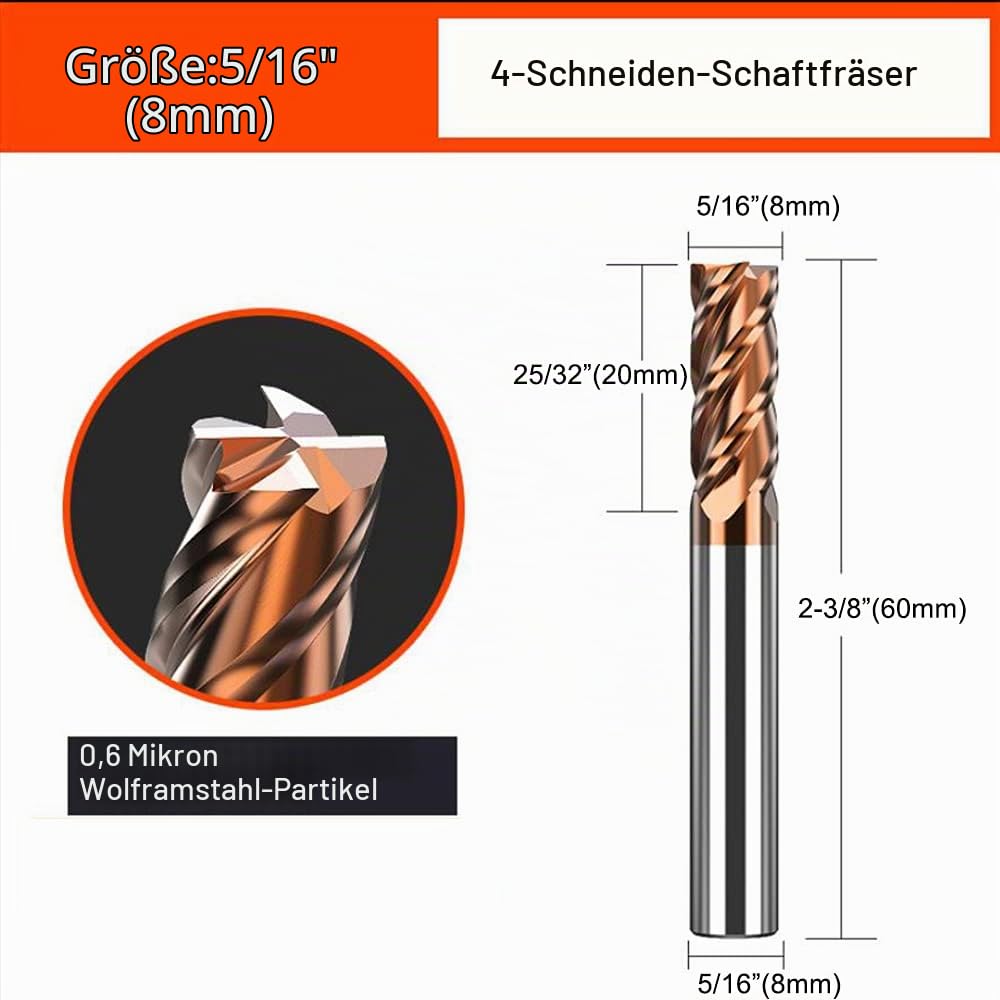 ASNOMY VHM Hartmetall Schaftfräser, AlTiN Coated 55 HRC 4 Schneiden, Bohren, Fräsen, Single, Immersi