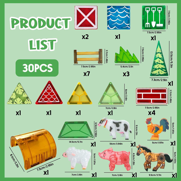 Magnetische Bausteine Set, 30 Stück Tier Magnet Tiles, Magnet Spiel, Dekoration für Zuhause Büro (Ba