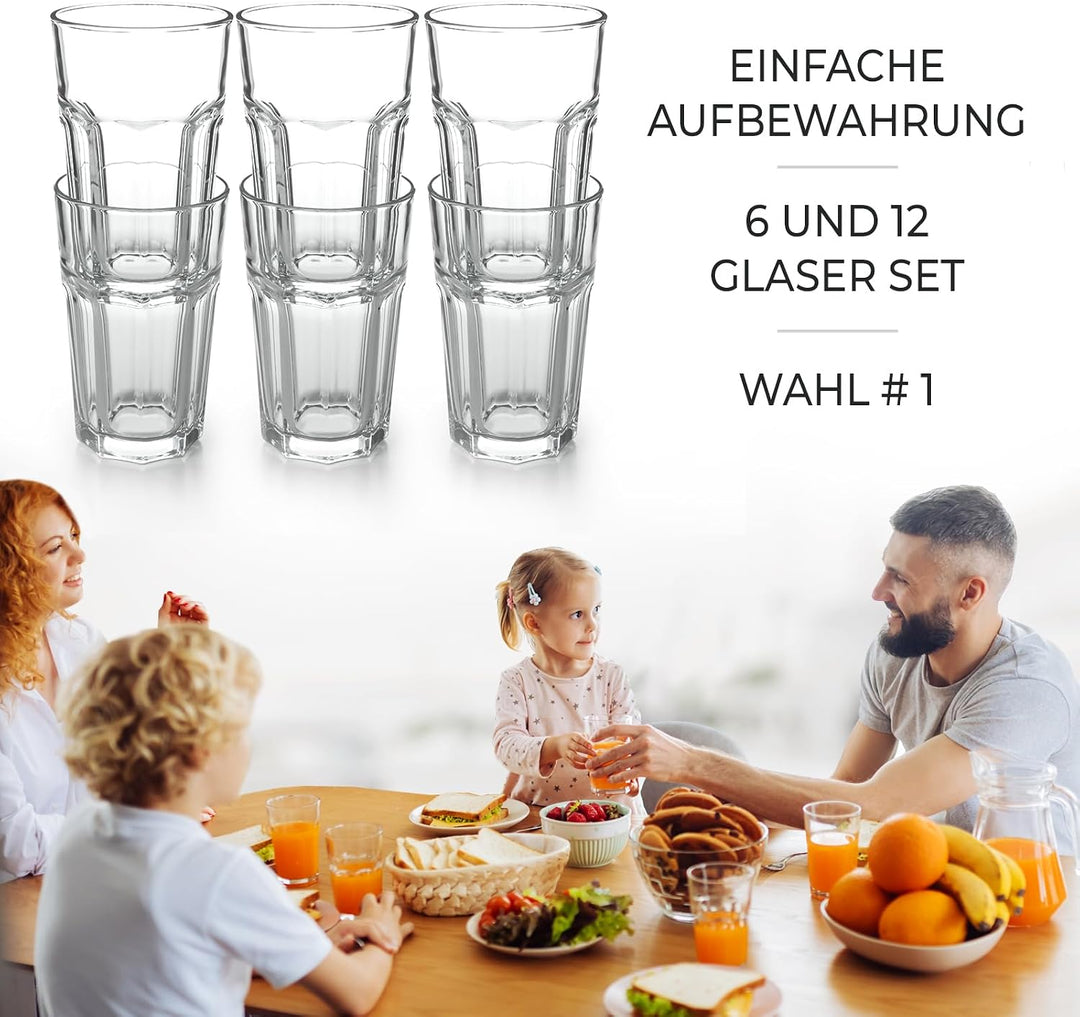 Konzept 11 - Wassergläser Set 12-teilig, Trinkgläser Set, 270ml Gläser Set Stapelbar- Perfekt für Sa
