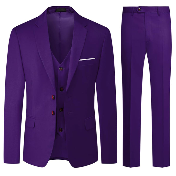 Herren Anzug 3-teilig Slim Fit Einreihig Zwei Knöpfe Hochzeit Smoking Anzug Blazer Weste Hose, S Vio