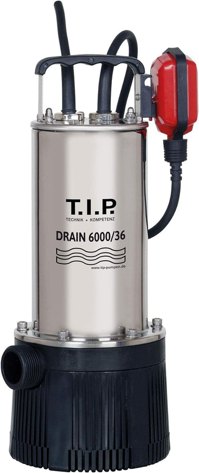 T.I.P. 30136 Tauchdruckpumpe Drain 6000/36 (950 W, max. 6.000 l/h, 34m Förderhöhe, Fremdkörper bis 2