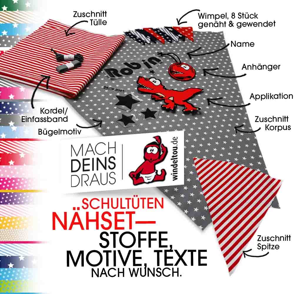Nähset + Anleitung für Schultüten- bzw. Zuckertütenbezug, 85 cm mit vielen Personalisierungsmögliche