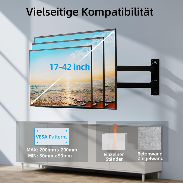 HOME VISION TV Wandhalterung Schwenkbar & Neigbar für 17-42 Zoll Flach & Curved Fernseher & Monitore