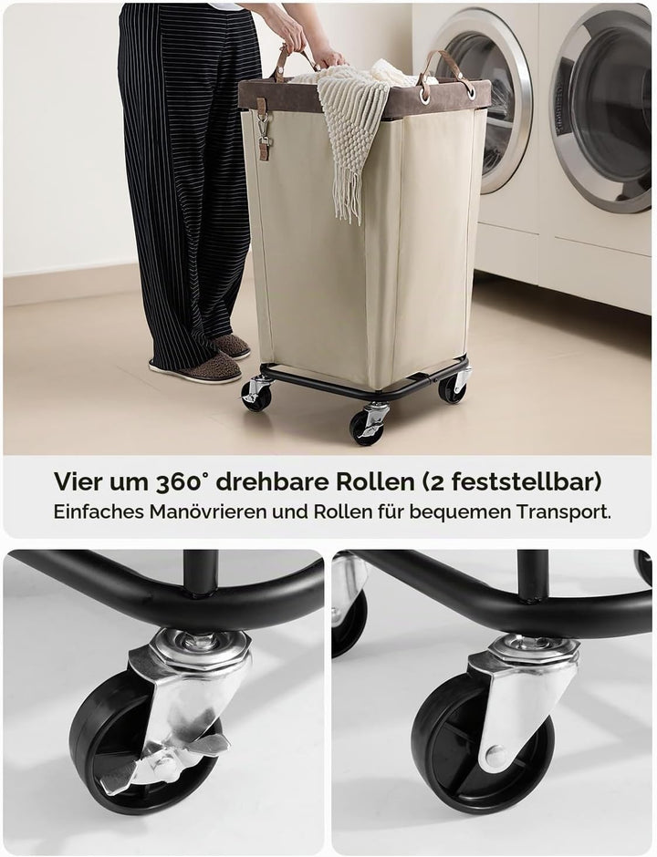 StorageWorks 160L Wäschewagen mit Rollen, grosser Wäschekorb mit Rollen für Wäsche, Wäschewagen mit