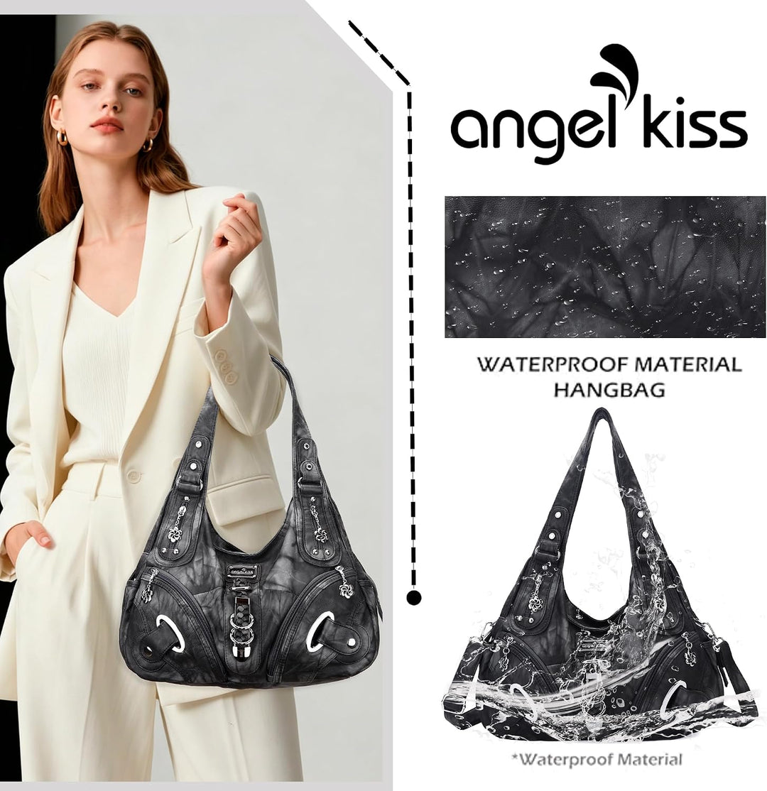 Angel Kiss Damen Schultertasche Hobo Tasche Umhängetaschen Schlusstaschen Henkeltaschen weiches PU L