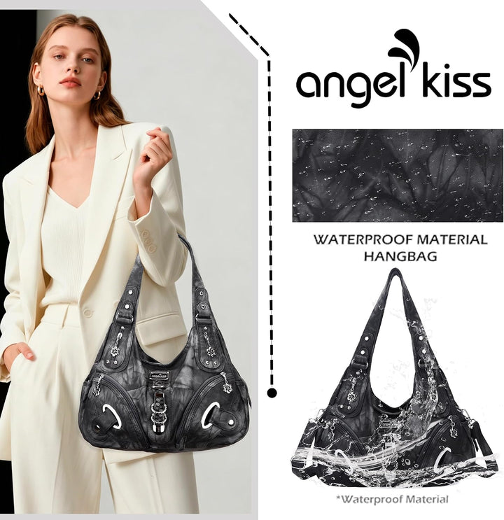 Angel Kiss Damen Schultertasche Hobo Tasche Umhängetaschen Schlusstaschen Henkeltaschen weiches PU L