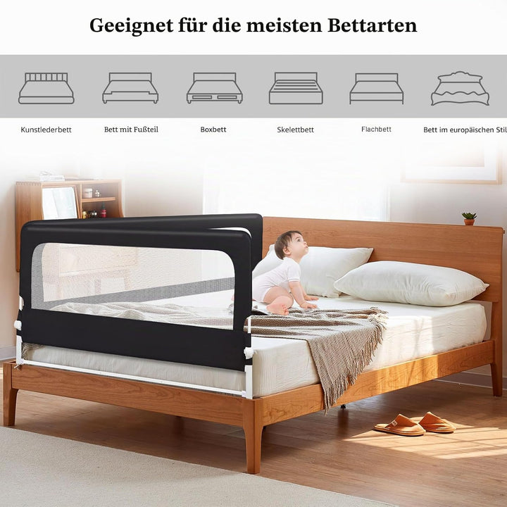 OHMG Bettgeländer,Sicherheitsgitter für Kinder,Sicherheitsgitter für Bett,höhenverstellbar,tragbar,B