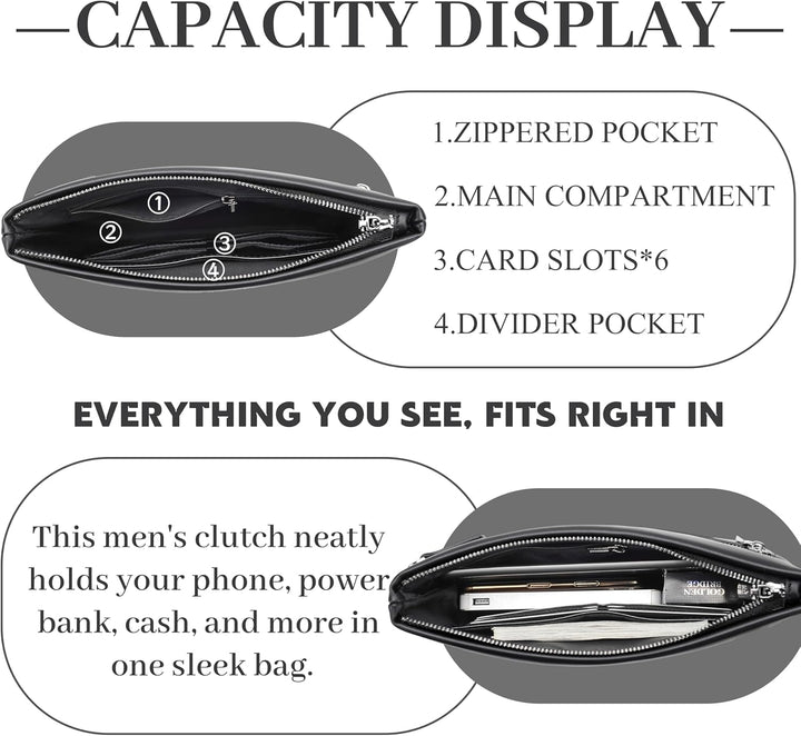 FSD.WG Herren Clutch Bag Handtasche Leder Reissverschluss Grosse Geldbörse Clutch Geldbörse mit Geld