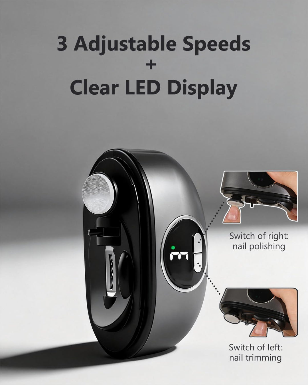 Aokitec Elektrischer Nagelknipser mit doppeltem Sicherheitsklingendesign LED-Licht 3-Speed, 2-in-1 N