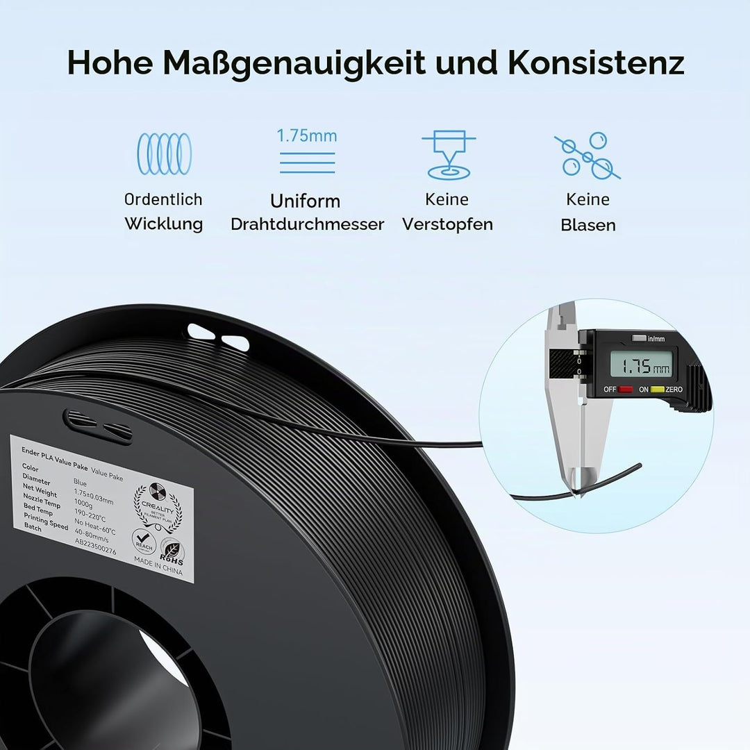 Creality Ender PLA Filament 1,75mm, 5 Schwarz-5 Weiss Set, 10er-Pack 1kg Spulen, Massgenauigkeit ±0,